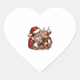 Sticker Cœur Vache Highland de Noël avec Père Noël Vintage écos