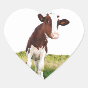 Sticker Cœur Vache laitière - brun et blanc peints Holstein