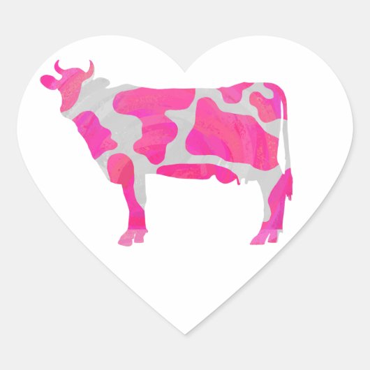 Sticker Cœur Vache rose chaud et blanc Silhouette (Devant)