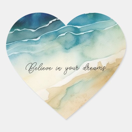 Sticker Cœur Vagues d'océan de plage (Devant)