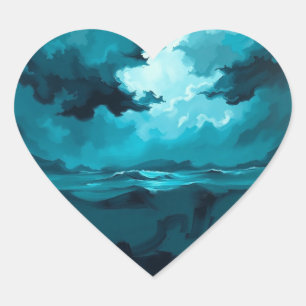 Sticker Cœur Vagues Océaniques Maussades Sous un Ciel Orageux –