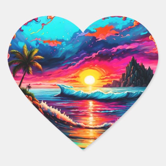 Sticker Cœur Valentine Beach Design (Devant)