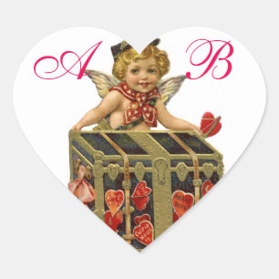 STICKER CŒUR VALENTINE CUPIDE ET CAFÉ PLEIN DE COEURS MONOGRAMM