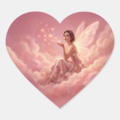 Sticker Cœur Valentine Fairy on Pink Clouds Fantasy Art (Devant)