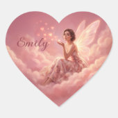 Sticker Cœur Valentine Fairy on Pink Clouds Fantasy Art Name (Devant)