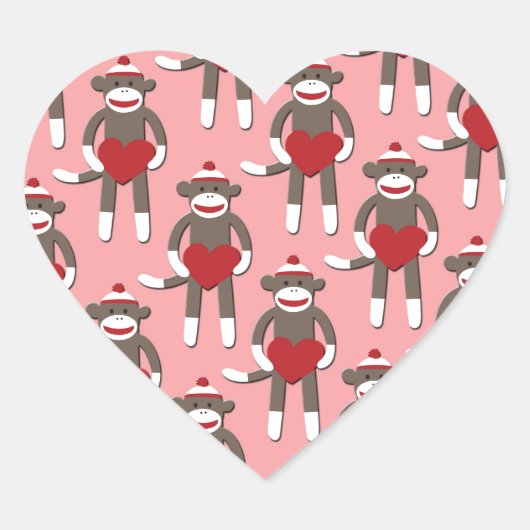 Sticker Cœur Valentine Heart Sock Monkey Imprimer (Devant)