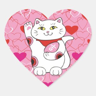 Sticker Cœur Valentine Neko Lucky Cat