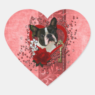 Sticker Cœur Valentines - Clé de mon coeur - Boston Terrier
