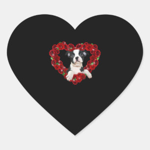 Sticker Cœur Valentines Day Boston Terrier Heart Roses Don Dog