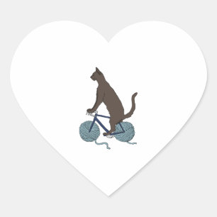 Sticker Cœur vélo de chat avec roues à bille de fil