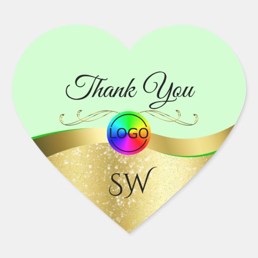 Sticker Cœur Vert clair Wavy Gold avec logo Monogram Merci (Devant)