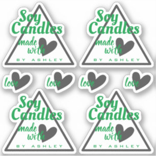 Sticker Coeur vert et gris classique sur bougies de soja b