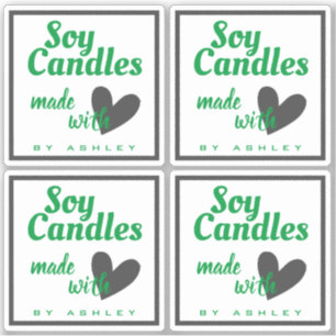 Sticker Coeur vert et gris classique sur bougies de soja b