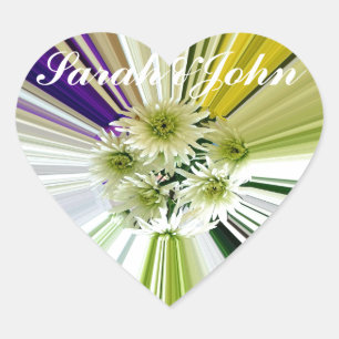 Sticker Cœur Vert floral blanc violet rayé sur mesure