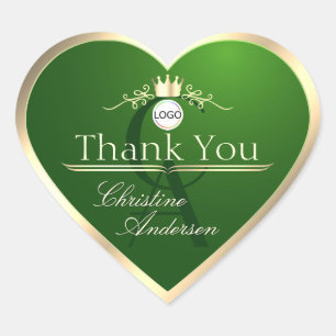 Sticker Cœur Vert foncé avec logo de monogramme de cadre doré M