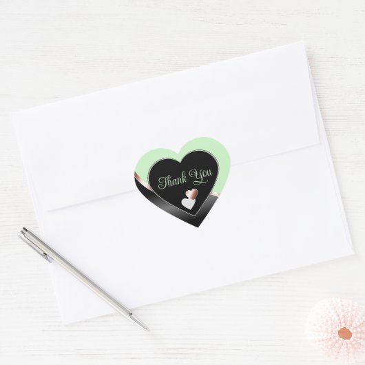 Sticker Cœur Vert noir Wavy Rose or avec Merci de coeur (Enveloppe)