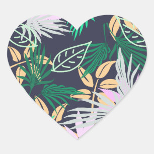 Sticker Cœur Vibes tropicales Feuilles Plantes
