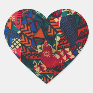 Sticker Cœur Vibrant African Geometric Tribal Abstract Pattern 