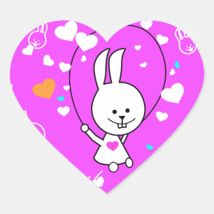 Sticker Cœur Vibrant rose joyeux sauter Roping Bunny