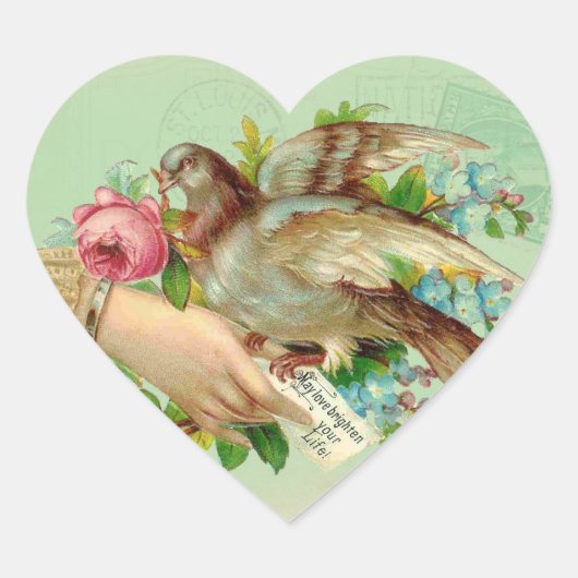 Sticker Cœur Victorian Valentine Bird et rose (Devant)