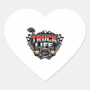 Sticker Cœur Vie de Camion Grunge en Chrome Rouge Distressed Ca