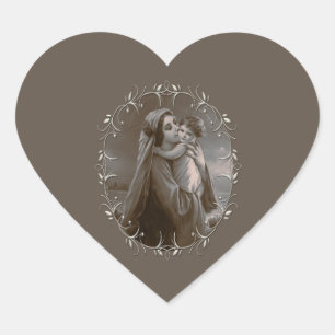 Sticker Cœur Vierge vintage et enfant avec cadre argenté