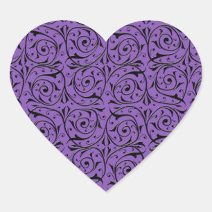 Sticker Cœur Vignes Tourbillonnantes Abstraites Violettes et No