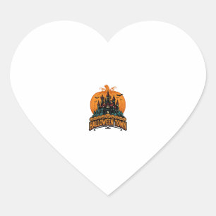 Sticker Cœur Ville d'Halloween Château Hanté Vintage Citrouille