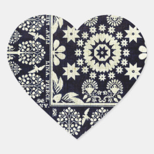 Sticker Cœur vintage bleu floral fleurs tissu art textile