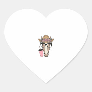 Sticker Cœur Vintage Cowgirl Cheval Avec Fleurs et Boisson Rose