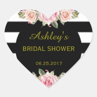 Sticker Cœur Vintage floral rayé Chic mariage Favoriser Étiquet