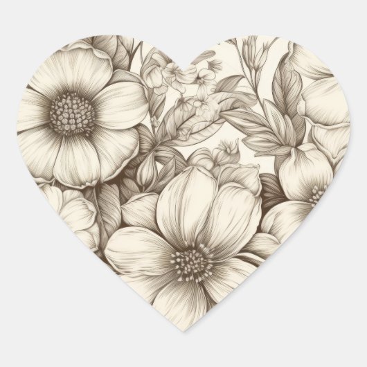 Sticker Cœur Vintage Floral Sepia Motif (13) (Devant)