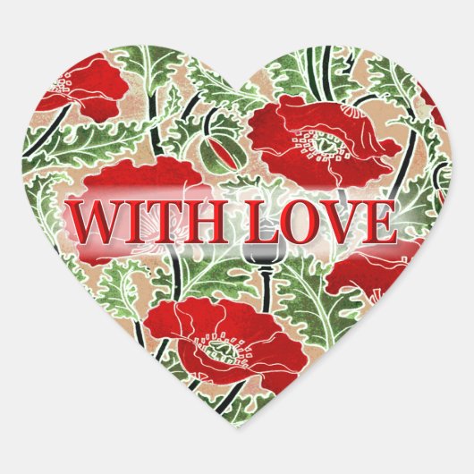 Sticker Cœur Vintage rouge Poppie avec amour (Devant)