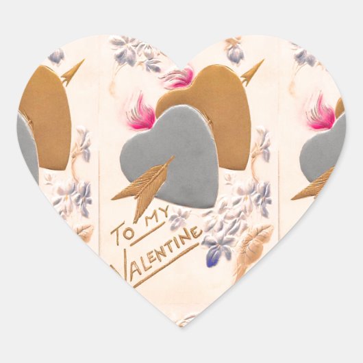 Sticker Cœur Vintage Silver & Gold Hearts Valentine Postcard (Devant)