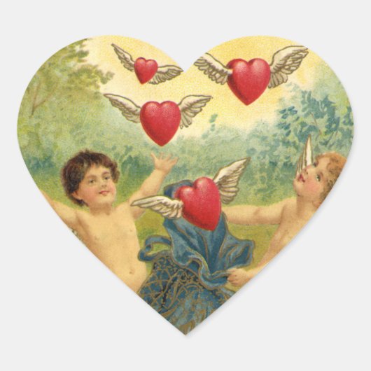 Sticker Cœur Vintage Valentine My Love Cherubs (Devant)