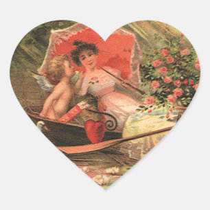 Sticker Cœur Vintage victorien Saint-Valentin chérubin avec coe
