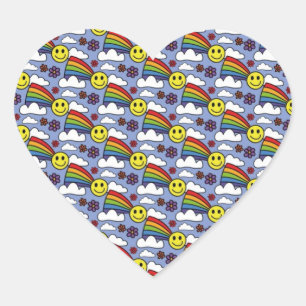 Sticker Cœur Visage souriant d'arc-en-ciel et motif hippie de