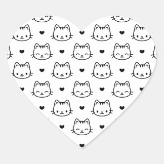 Sticker Cœur visages de chat avec motif noir et blanc à cœurs