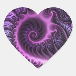 Sticker Cœur Vivid Cool Abstrait rose violet Fractal Art Spiral