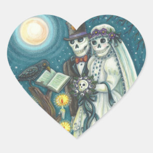 STICKER CŒUR VOEUX DE CEMETIERE, MARIAGE DE SQUELETTE, MARIE ET
