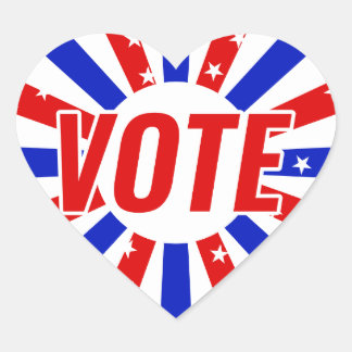 Sticker Cœur VOTE rouge blanc et bleu rayons d'étoile Élection
