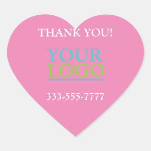 Sticker Cœur Votre logo, nom & téléphone ou site Web Promo Rose