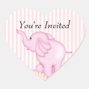 Sticker Cœur Vous êtes baby shower invité d'éléphant rose