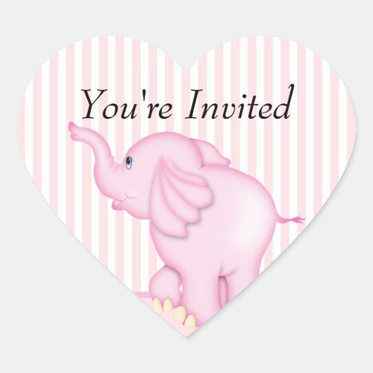 Sticker Cœur Vous êtes invité Baby shower d'éléphant rose (Devant)