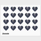 Sticker Cœur W Monogramme Dernière Initiale Moderne Fleurs Bleu (Feuille)
