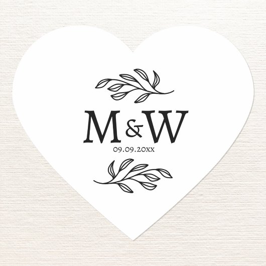Sticker Cœur Wedding Couple Monogram Date Botanical Heart
