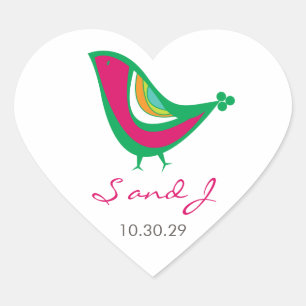 Sticker Cœur Whimsical Coloré Oiseau d'été Moderne Chic Mariage