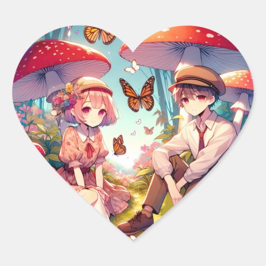 Sticker Cœur Whimsical Romantic Anime Couple (Devant)