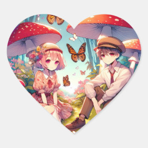 Sticker Cœur Whimsical Romantic Anime Couple