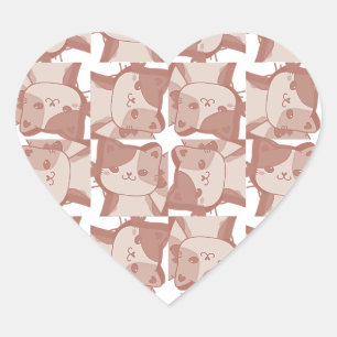 Sticker Cœur Whisker's Whimsy : Motif Calico Kitten Rose doux